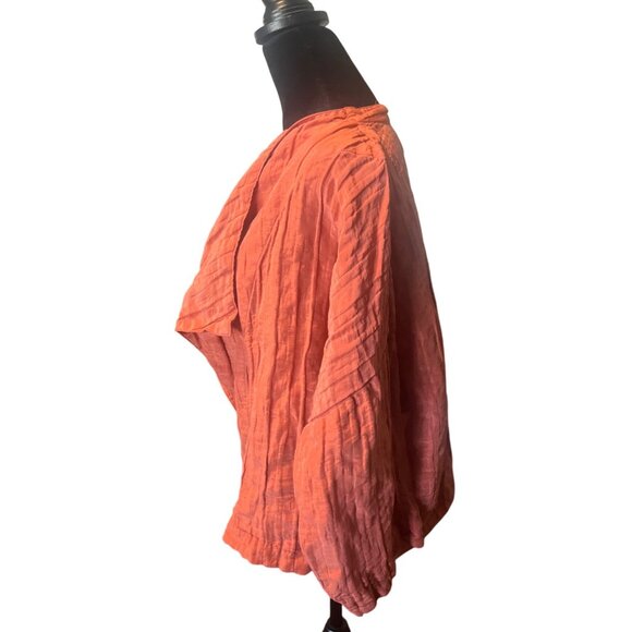 Citron Santa Monica Orange Crinkle Jacket M 65% Linen 35% Silk Open Front - Picture 4 of 8